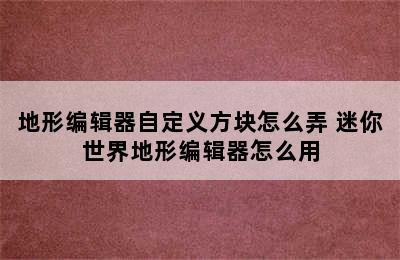 地形编辑器自定义方块怎么弄 迷你世界地形编辑器怎么用